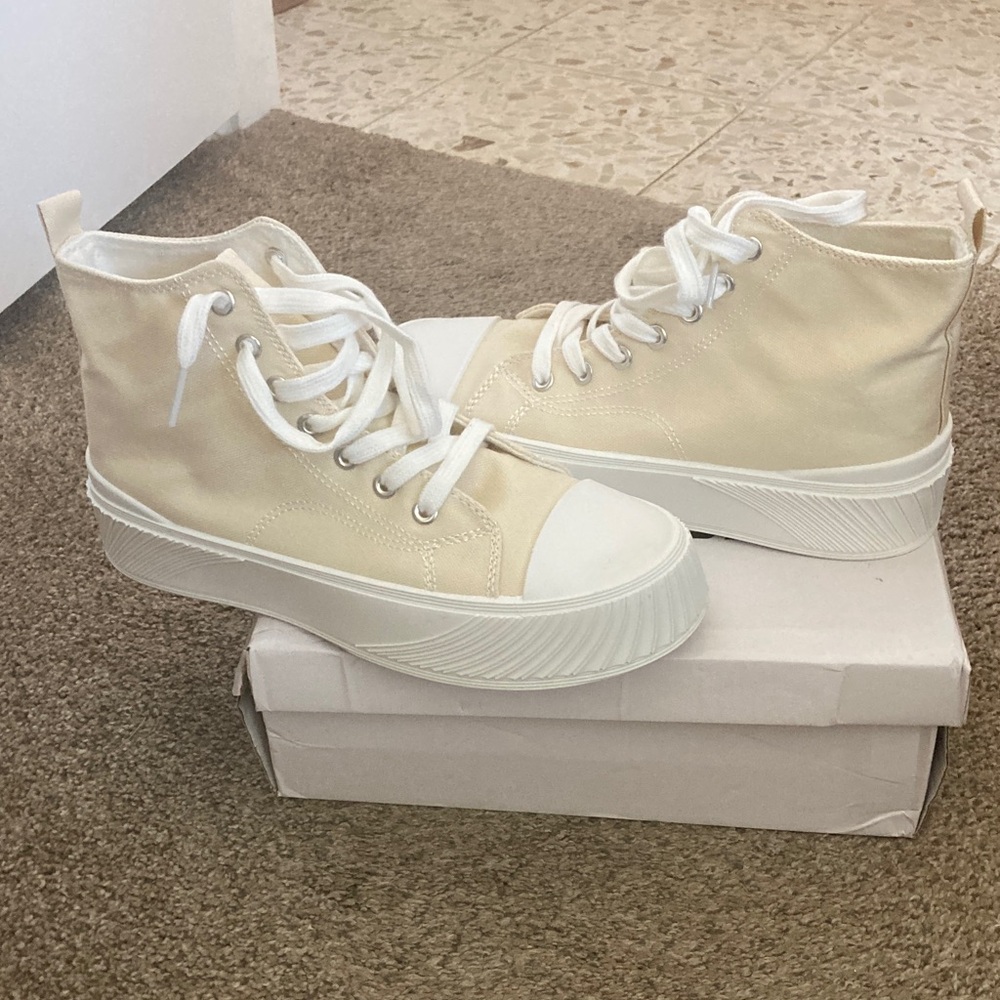 Women's Beige High-Top Sneakers - Picture 3 of 7